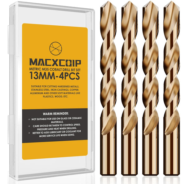 Metric 4Pcs M35 Cobalt Drill Bit Set, 13mm HSS Cobalt Jobber Bits for Hardened Metals and Plastics