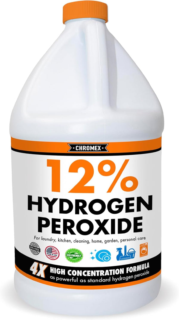 Hydrogen Peroxide 12 Percent Food Grade, 4X Concentrated Solution, 1 Gallon for Home & Kitchen Cleaning