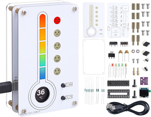 DIY Thermo-Hygrometer Soldering Kit, ICSTATION Temperature and Humidity Meter with Expression LED,