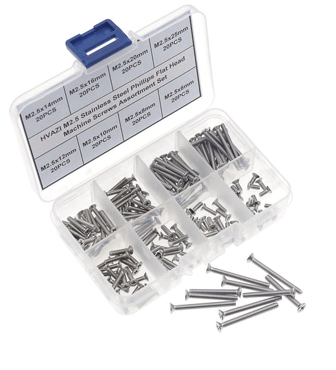 M2.5 Stainless Steel Phillips Flat Head Machine Screws Assortment Kit