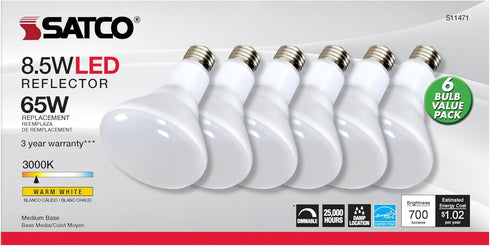Satco S11471 8.5BR30/LED/830/120V, 6 Pack