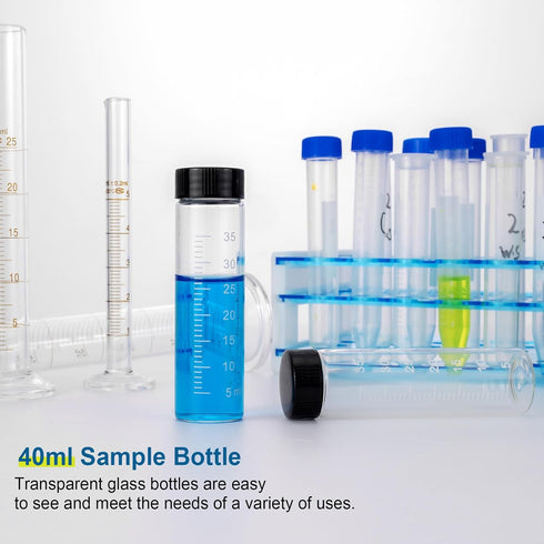 Kesell 10 Pack Clear Glass Sample Bottles 40ml Vial Empty Reusable Liquid Vials with Plastic Screw Cap & 5 Funnels