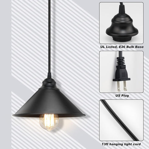 LYOOWNG Plug in Pendant Light, Industrial Hanging Light with Plugin Cord On/Off Switch, Farmhouse Pendant Lights