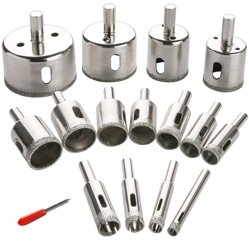 15PCS Diamond Drill Bit Set, 3 Otters Hole Saw for Glass, Marble, Granite Stone