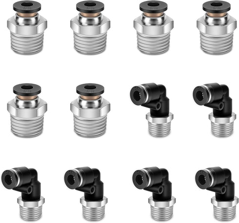 12 Pcs Push to Connect Fittings 5/32 Inch Tube OD x 1/4 Inch NPT Thread for Pneumatic Air Line