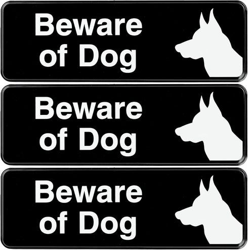 Excello Global Products Beware of Dog Sign, Easy to Mount Informative Plastic Sign with Symbols, Pack of 3