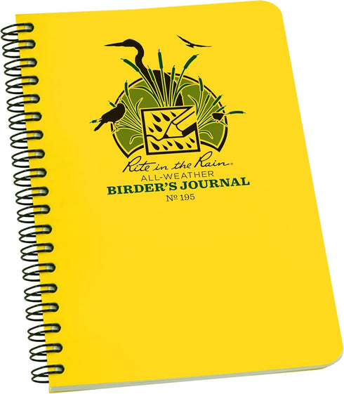 Rite in the Rain Weatherproof Spiral Notebook, 4.625" x 7", Yellow Cover, Birders Journal (No. 195)