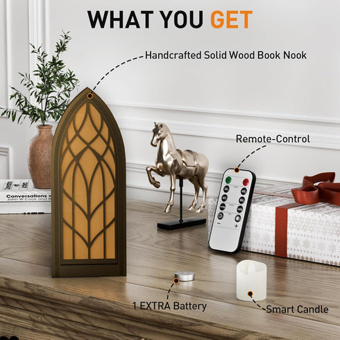 Wnsamodyy Solid Wood Fantasy Book Nook Shelf Insert - Handcrafted Bookends with Remote Control & Timer, Magical