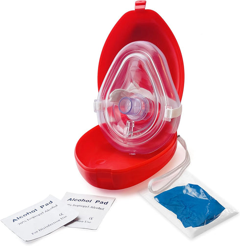 Medical CPR Mask - Pocket Resuscitator Mask with Elastic Head Strap, Antiseptic Prep Pads, 1 Pack