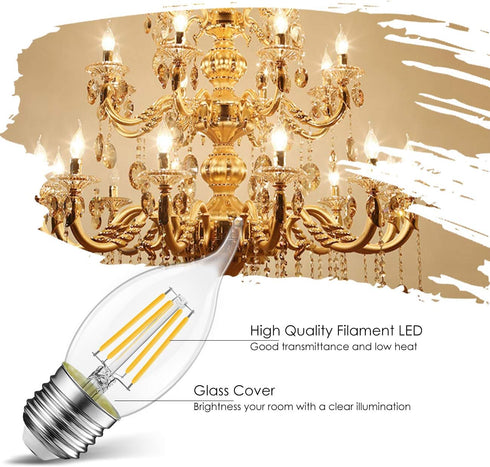 Bulb E26 Dimmable 4.5W (60W B11 Bulb2700K 12-Pack LVWIT Flame Tip LED Filament Candelabra Base Equivalent) Chandelier