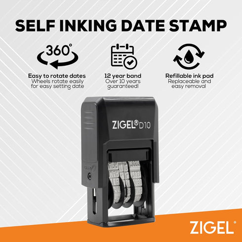 ZIGEL D10 Office Date Stamp - Self Inking Black Date Stamp