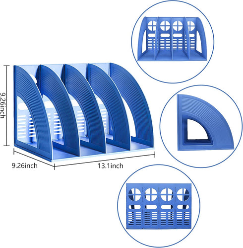 SAYEEC File Holder Storage Folder 4 Compartment Standing Desktop Hollow Organizer Blue File Shelf Frame Thicken Plastic Paper Notebook Magazine Bookstore for Office School Supplier Students by SAYEEC