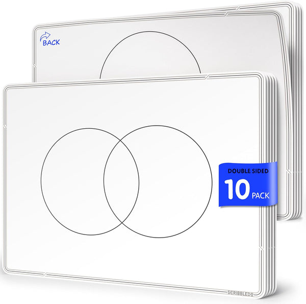 SCRIBBLEDO Venn Diagram Chart Math Practice, 9”x12” Small White Board Dry Erase Sheets for Classroom Pack 10 Sheets