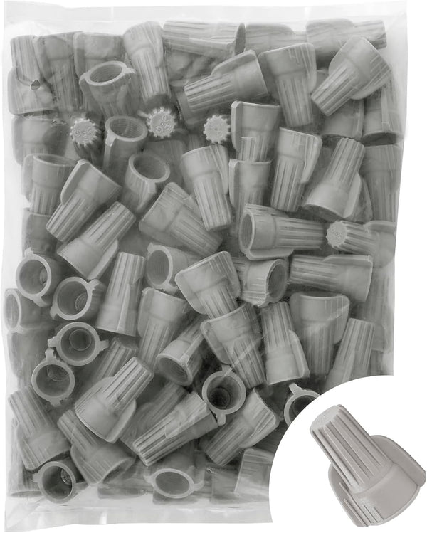 Maxxima Gray Electrical Winged Wire Connector, 100 Pack, Cone Shaped, UL Listed, Ideal for Lighting