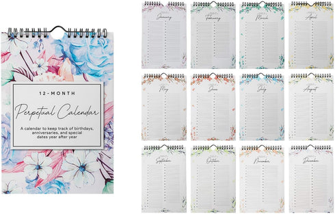Perpetual Floral Wall Calendar for Birthdays and Anniversaries, 12 Months, Journal for Important Days, 6 x 9 inches