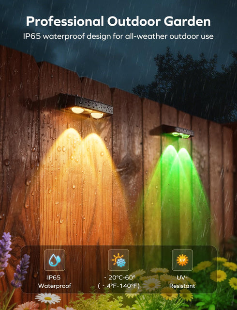 8 Pack 9 11 IP65 Solar Fence Lights Colors & Lighting Modes Solar Wall Lights Outdoor Waterproof RGB Color Changing