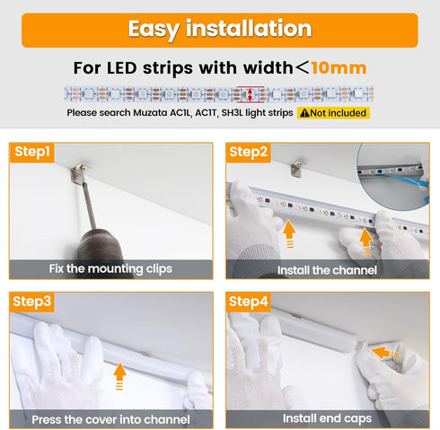 6Pack 3.3FT/1M V1SW 1M Muzata V Shape LED Channel Silver Aluminum LED Strip Diffuser Channel with Milky White Cover
