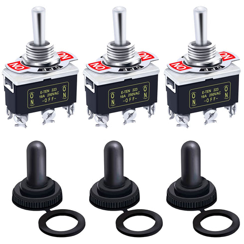 Twidec 3Pcs Heavy Duty Rocker Momentary Toggle Switch - 16A 250V AC DPDT 3 Position 6 Pin (ON)-Off-(ON) with Metal Boot