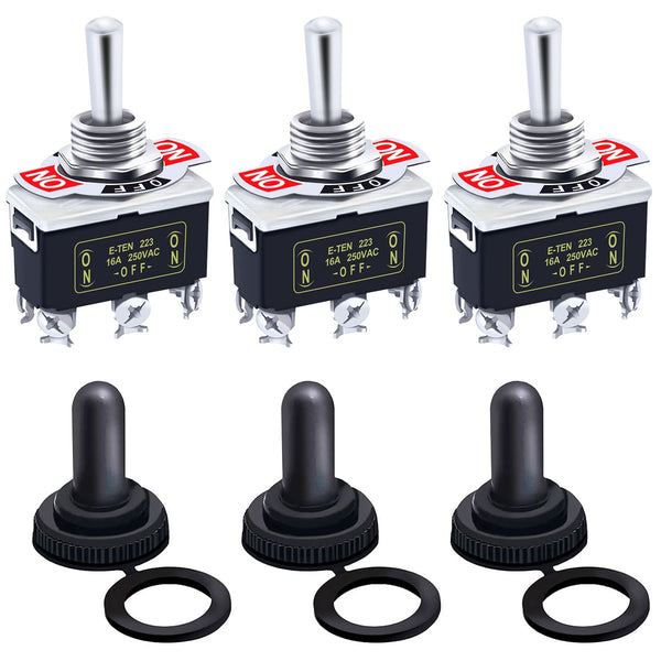Twidec 3Pcs Heavy Duty Rocker Momentary Toggle Switch - 16A 250V AC DPDT 3 Position 6 Pin (ON)-Off-(ON) with Metal Boot