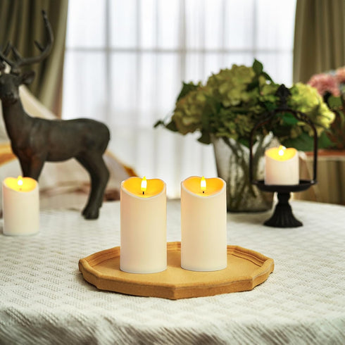 Homemory Outdoor Waterproof Flameless Candles - 6"x3" LED Candles with Remote and Timers, Set of 2 Ivory White