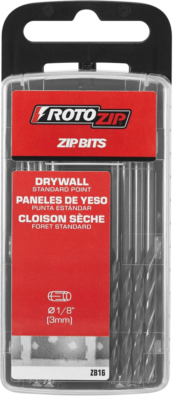 RotoZip ZB16 1/8-Inch Standard Point Drywall Cutting Zip Bit, 16-Pack