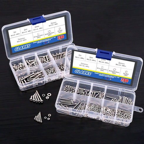 Glarks 560Pcs M2 M3 Phillips Pan Head Stainless Steel Screws Bolts Nuts Lock and Flat Washers Assortment Kit