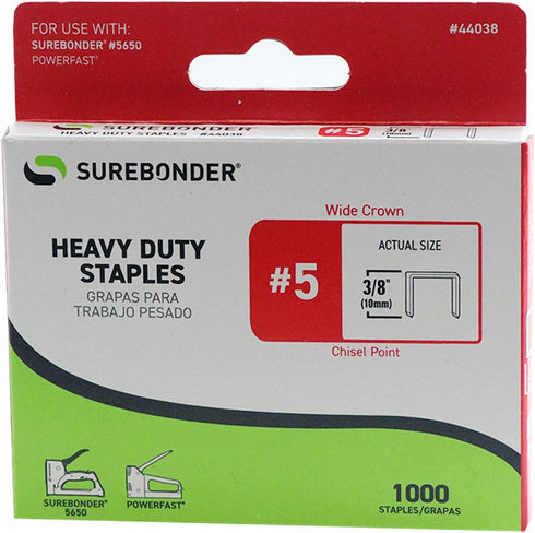 Surebonder #5 Staples 44038 Heavy Duty, Wide Crown, Swingline Type, 1000-Pack, 3/8-Inch Leg Length