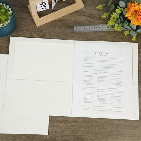Two-Pocket Folders, White Glossy Laminated Paper Folder, Letter Size, Holds 100 Sheets, Box of 50