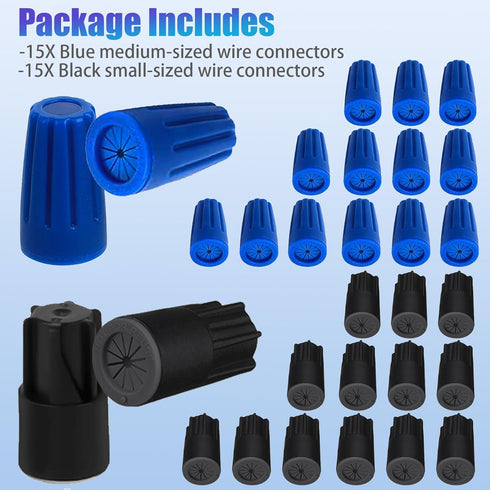 30 PCS Waterproof Wire Electrical Connectors 22AWG-12AWG, Outdoor Seal Twist Nuts Caps for Landscape