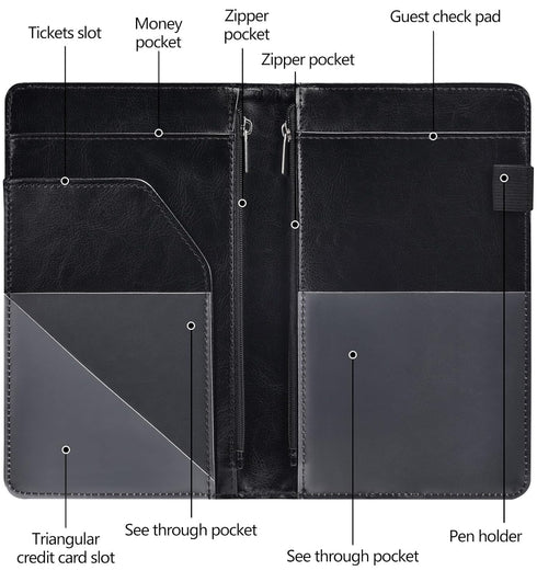 Server Books for Waitress - Leather Waiter Book Server Wallet with Zipper Pocket, Cute Waitstaff Organizer with Money