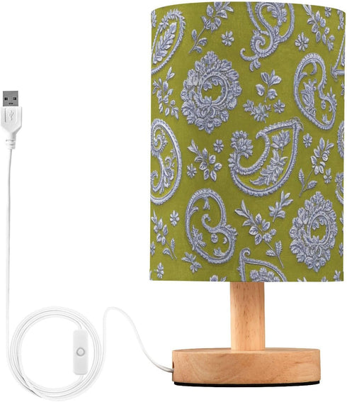 Amooorous Elegant Paisley Floral Silver Olive Green USB Table Lamp Baby Night Light