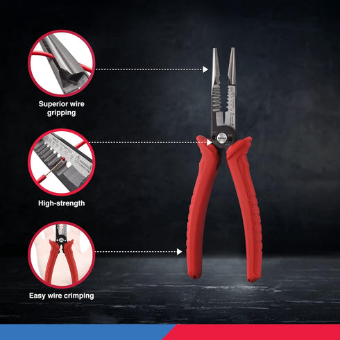 NEIKO 02038A 6-in-1 Wire Service Tool, 8-1/2" Length Gripper, Crimper, Stripper, Cutter, Extractor, Electrician Pliers