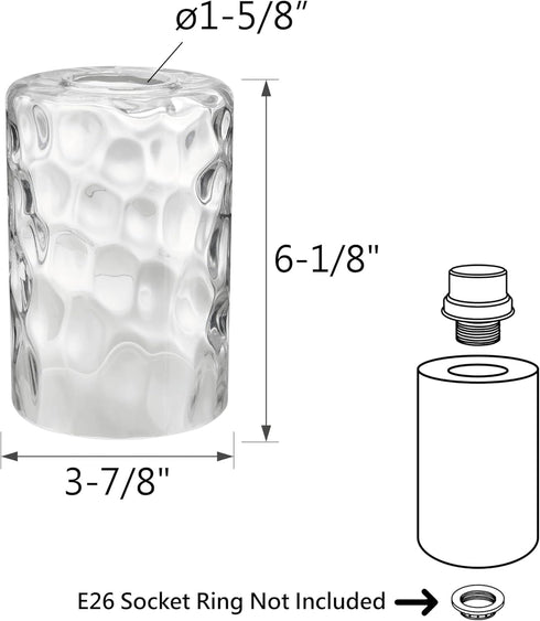 Aspen Creative 23529-63-2, Hammered 3-7/8" 6-1/8" 2 Pack Clear Glass Shade For Lighting Fixture/Vanity Light/Wall