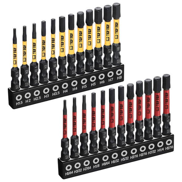 Impact Hex Head Allen Wrench Drill Bit Set, 24PCS, 2-inch (Metric &