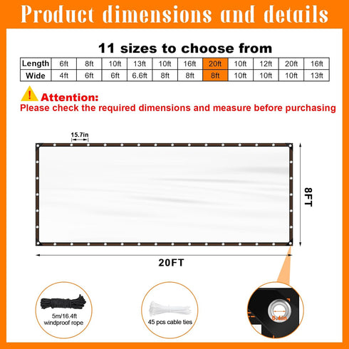 NNG 8x20ft Grommet, Clear Waterproof Tarps Heavy Duty Transparent Tarpaulins Clear Vinyl Tarps with Outdoor Transparent