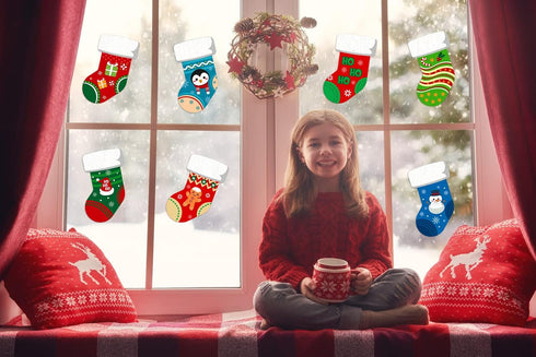 SICOHOME Christmas Cut-Outs for Classroom - Assorted 4"x6" Xmas Stocking Cut-Outs with Glue Point Dots