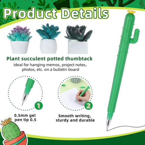 Resurhang 68 Set 8 50 9 Pcs Cactus Stationery Includes Cactus Pencil Holder Cactus Shaped Gel Ink Pens Waterproof Vinyl