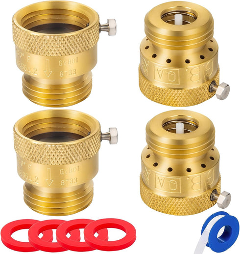 Breezliy 4-Pack Brass Vacuum Breaker Set 3/4" Anti-Siphon Hose Bib Valve for Garden