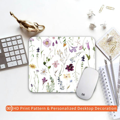 Square Mouse Pad, Beautiful Flowers Plants, Personalized Premium-Textured Custom Mouse Mat, Non-Slip Rubber Base