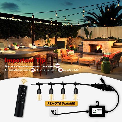 120W(Max) Dimmer 100FT Remote Timer Function Plug in for All Outdoor String Lights, Patio Lights, Led Lamp, Lamp