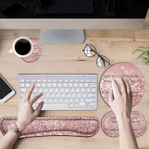 Ergonomic Mouse Pad with Wrist Support Set, Keyboard Wrist Rest for Laptop Gaming Office, Pink Glitter