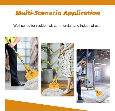 Commercial Mop Heavy Duty Industrial Cotton Mop, 61 inch Metal Mop Stick for Home, Garage, Office, 2 Pack
