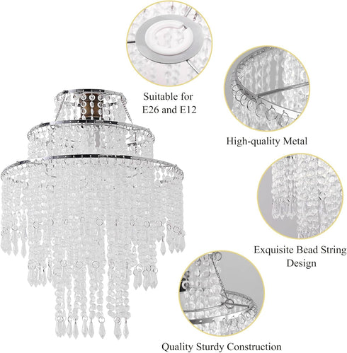 SEEYUAN 3 13.7''*H17.7'' Tiers Acrylic Chandeliers lamp Shade, Acrylic Beaded Chandelier,Pendant Ceiling Light Shade