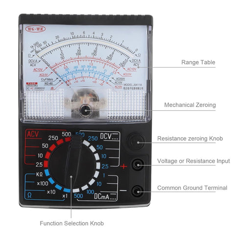 DC/AC Voltage Current Resistance Mechanical Multimeter with Test Leads, Handheld Analog Pointer Tester