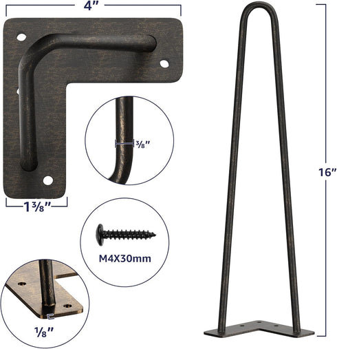 16 Inch 4PCS SMARTSTANDARD Heavy Duty Hairpin Furniture Legs, Metal Home DIY Projects for TV Stand, Sofa, Cabinet, etc