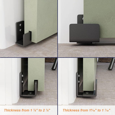 Adjustable U Shape Barn Door Floor Guides, 2 Pack, Wall Mounted Flexible Flush Bottom Guide, Sturdy Steel, Black