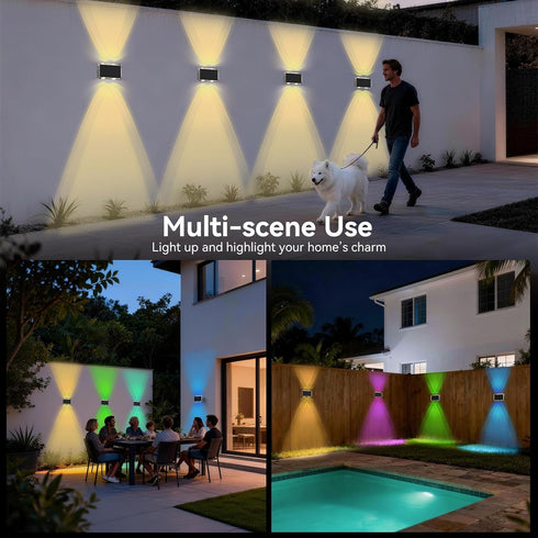 8 35% IP66 (1 Pack) TECKNET Solar Outdoor Up Down Lights, Modes RGB Color Changing Wall Sconces with High Conversion