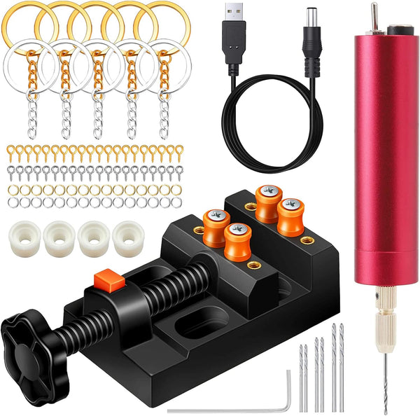 YASPIT Electric Resin Drill Set, 210 PCS Pin Vise for Jewelry Casting, Anti-Skid Drill Press Vise for DIY Keychains
