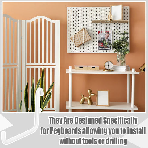 24 Pcs White Pegboard Hooks, Long L Shape Accessories Compatible with IKEA Skadis for Home Office Storage