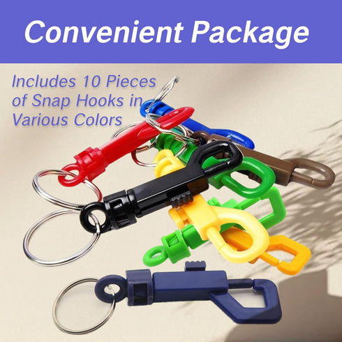 BRBASAP 10 Pack Plastic Snap Hook, 6.5mm Rotary Cord Clips with Split Keychains O-Ring for Outdoor Camping
